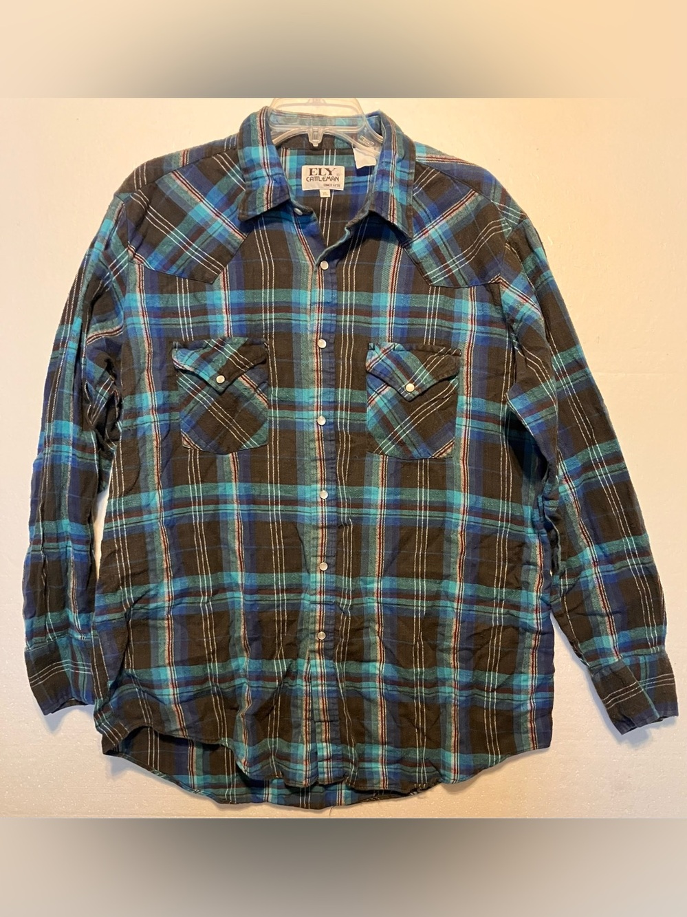 Ely Cattleman XL Blue Plaid Long-Sleeve Flannel Shirt